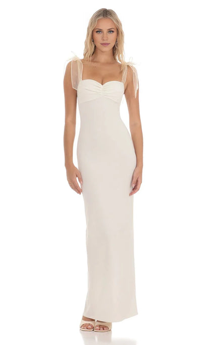 Romantic Sheath Sweetheart Organza-Bow-Shoulder Square-Back Floor-Length Prom Dresses