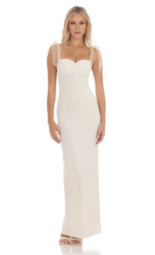 Romantic Sheath Sweetheart Organza-Bow-Shoulder Square-Back Floor-Length Prom Dresses