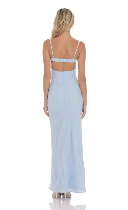 Romantic Sheath Sweetheart Spaghetti-Strap Cut-Out Open-Back Light Blue Embroidered Floor-Length Prom Dresses