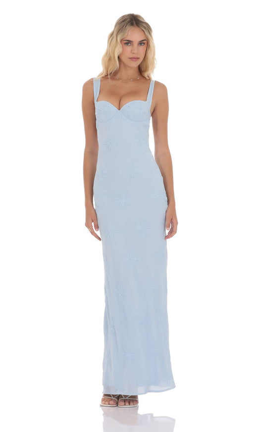 Romantic Sheath Sweetheart Spaghetti-Strap Cut-Out Open-Back Light Blue Embroidered Floor-Length Prom Dresses