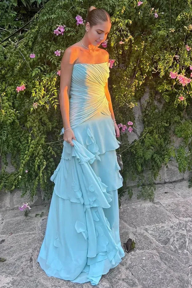 Romantic Strapless Tiered Ruffle Chiffon Formal Dress