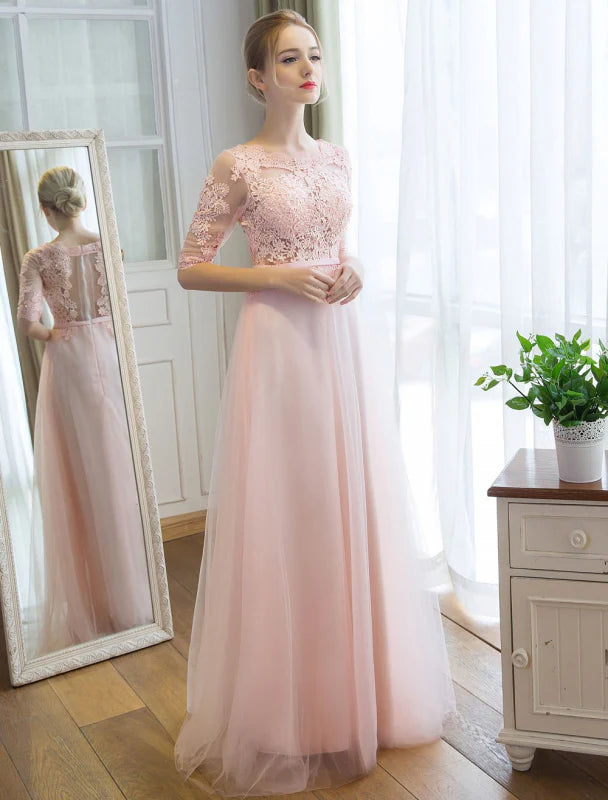 Romantic A-Line Boat Neck Half Sleeve Lace Tulle Party Dress