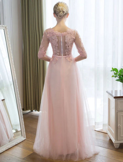 Romantic A-Line Boat Neck Half Sleeve Lace Tulle Party Dress