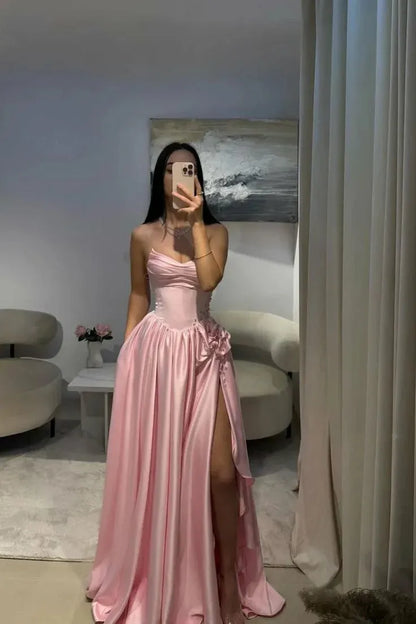 Romantic A-Line Off the Shoulder Sleeveless Satin Floor-Length Lace Up Prom Dress