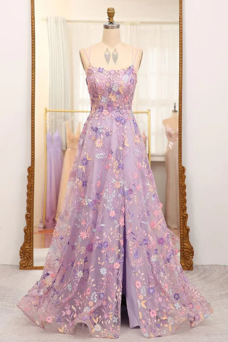 Romantic A-Line Strapless Sleeveless Appliques Floor-Length Prom Dress