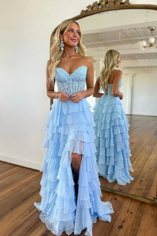 Romantic A-Line Strapless Sleeveless Lace Up Sweep/Brush Train Prom Dress