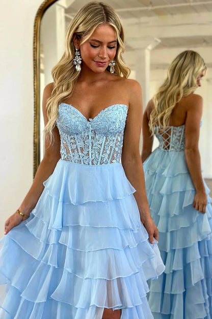 Romantic A-Line Strapless Sleeveless Lace Up Sweep/Brush Train Prom Dress