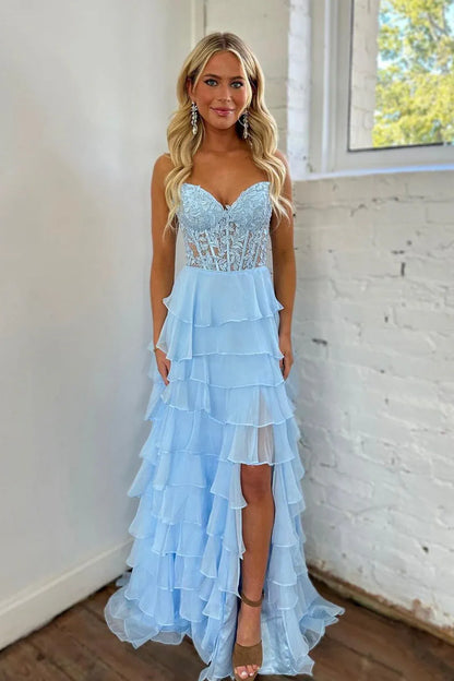 Romantic A-Line Strapless Sleeveless Lace Up Sweep/Brush Train Prom Dress