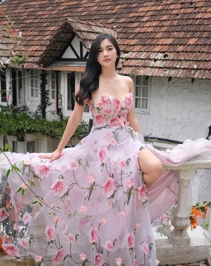 Romantic A-Line Sweetheart Backless Floor-Length Prom Dress