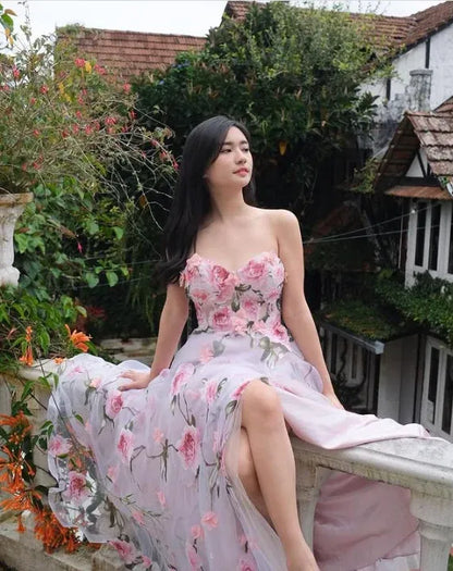 Romantic A-Line Sweetheart Backless Floor-Length Prom Dress