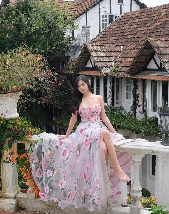 Romantic A-Line Sweetheart Backless Floor-Length Prom Dress