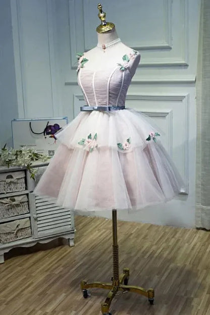Dreamy A-Line Sweetheart Corset Floral Ruffle Pink Short Homecoming Dress