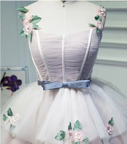 Dreamy A-Line Sweetheart Corset Floral Ruffle Pink Short Homecoming Dress