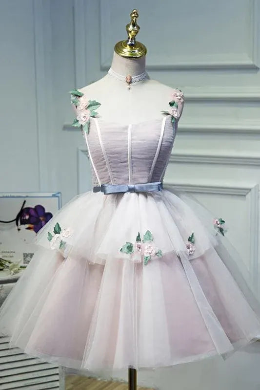 Dreamy A-Line Sweetheart Corset Floral Ruffle Pink Short Homecoming Dress