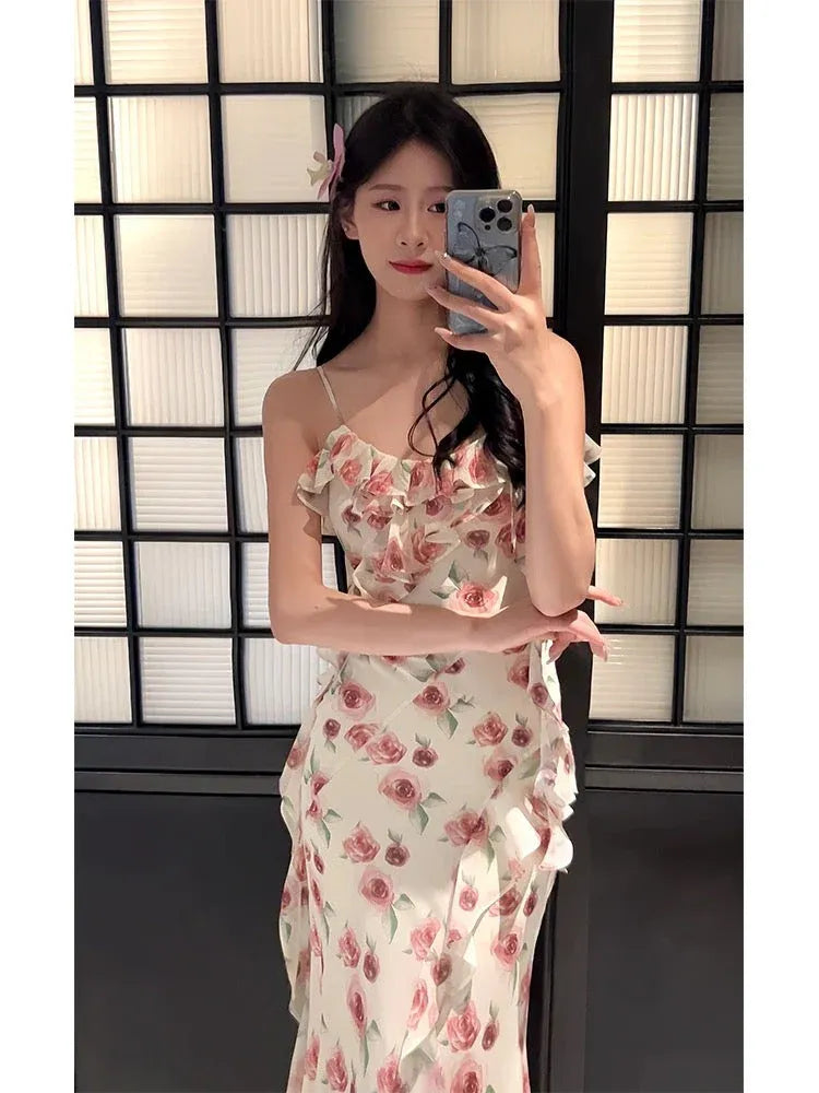 Romantic A-Line Sweetheart Neck Sleeveless Floral White Maxi Prom Dress for Women Hot Sale