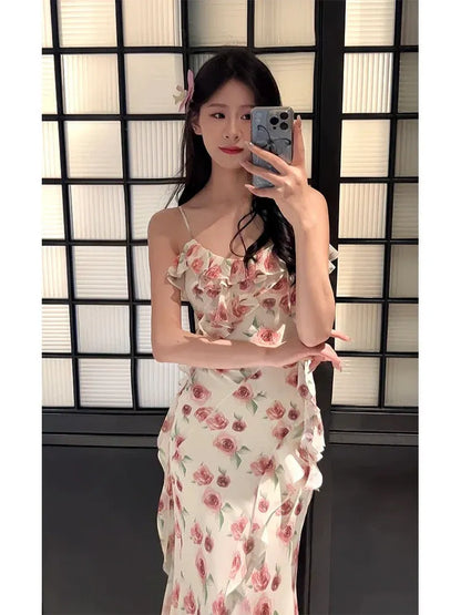 Romantic A-Line Sweetheart Neck Sleeveless Floral White Maxi Prom Dress for Women Hot Sale