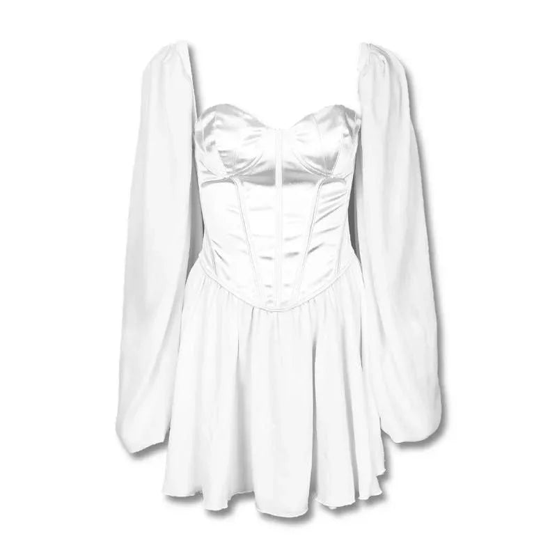 Romantic A-Line Sweetheart Puff-Sleeve Corset Satin White Short Homecoming Dress