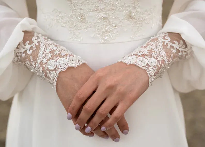 Romantic A-Line V-Neck Long Sleeve Lace White Train Wedding Dress