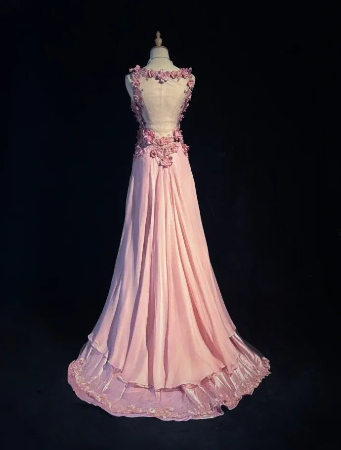 Romantic A-Line V-Neck Sleeveless Beaded Blush Pink Maxi Prom Dress for Women Custom