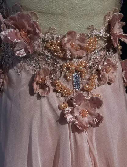 Romantic A-Line V-Neck Sleeveless Beaded Blush Pink Maxi Prom Dress for Women Custom