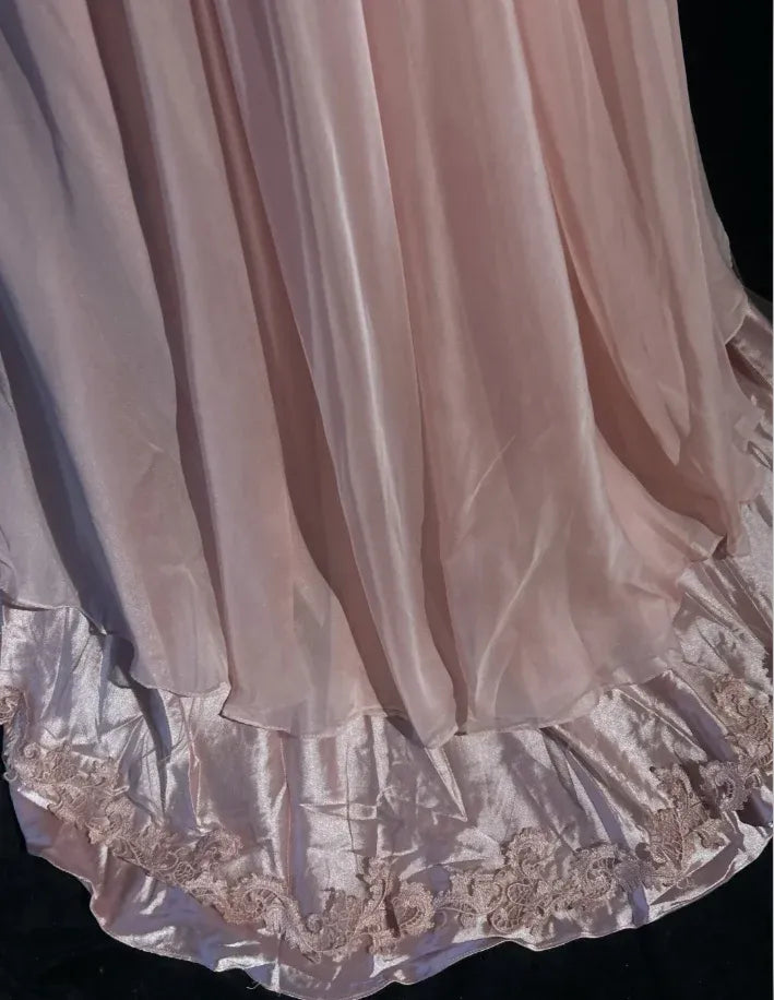 Romantic A-Line V-Neck Sleeveless Beaded Blush Pink Maxi Prom Dress for Women Custom