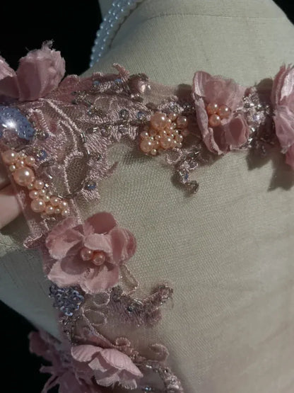 Romantic A-Line V-Neck Sleeveless Beaded Blush Pink Maxi Prom Dress for Women Custom