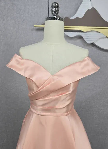 Romantic A-line Off-the-shoulder Sleeveless Elegant Blush Floor-length Prom Dress for Women Ready to Ship