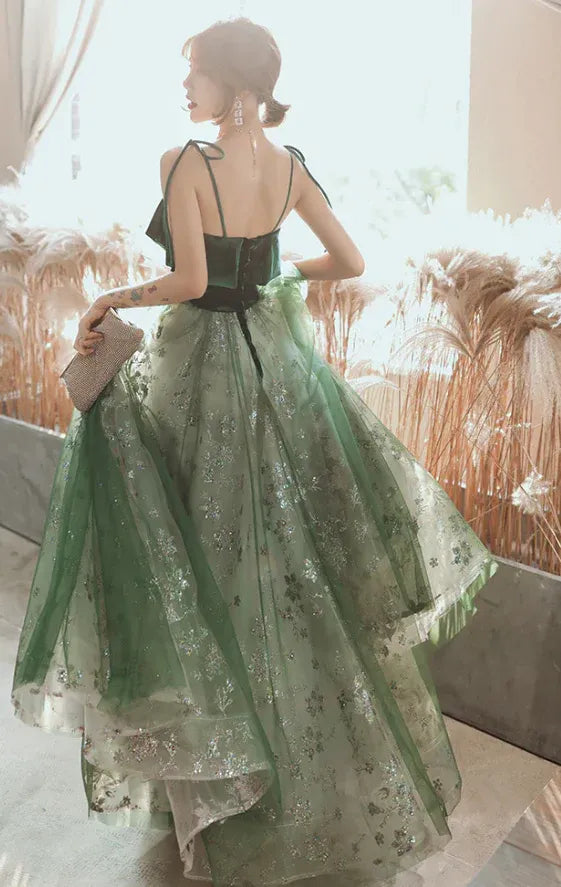 Romantic A-line Sweetheart-Strap Sleeveless Sequin-Accented Forest Green Maxi Prom Dress for Women Custom