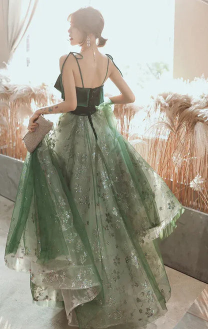 Romantic A-line Sweetheart-Strap Sleeveless Sequin-Accented Forest Green Maxi Prom Dress for Women Custom