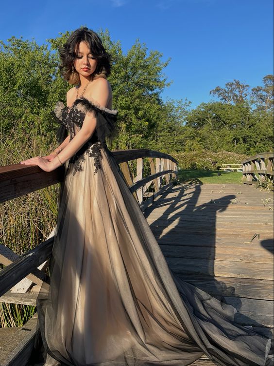 Romantic A Line Off Shoulder Sleeveless Lace Up Floor-Length Prom Dress