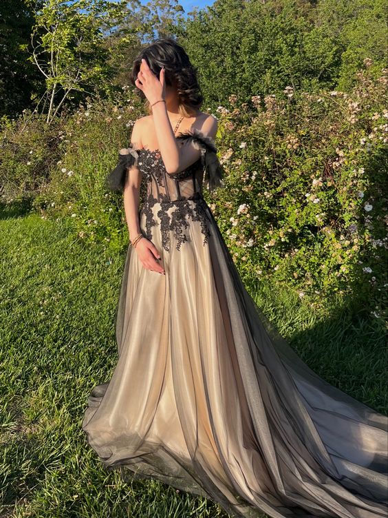 Romantic A Line Off Shoulder Sleeveless Lace Up Floor-Length Prom Dress