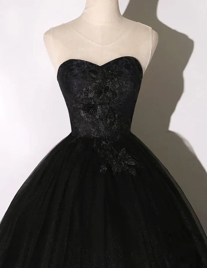 Romantic Lace-Tulle Ballgown Evening Dress Black Sweetheart Strapless for Women