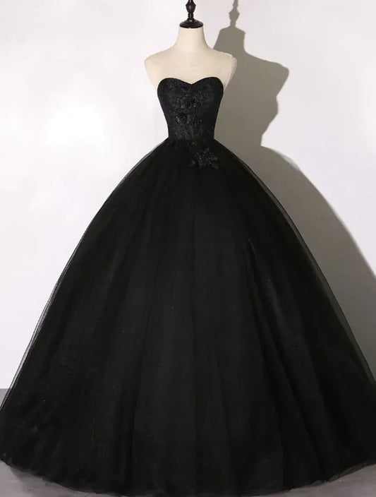 Romantic Lace-Tulle Ballgown Evening Dress Black Sweetheart Strapless for Women