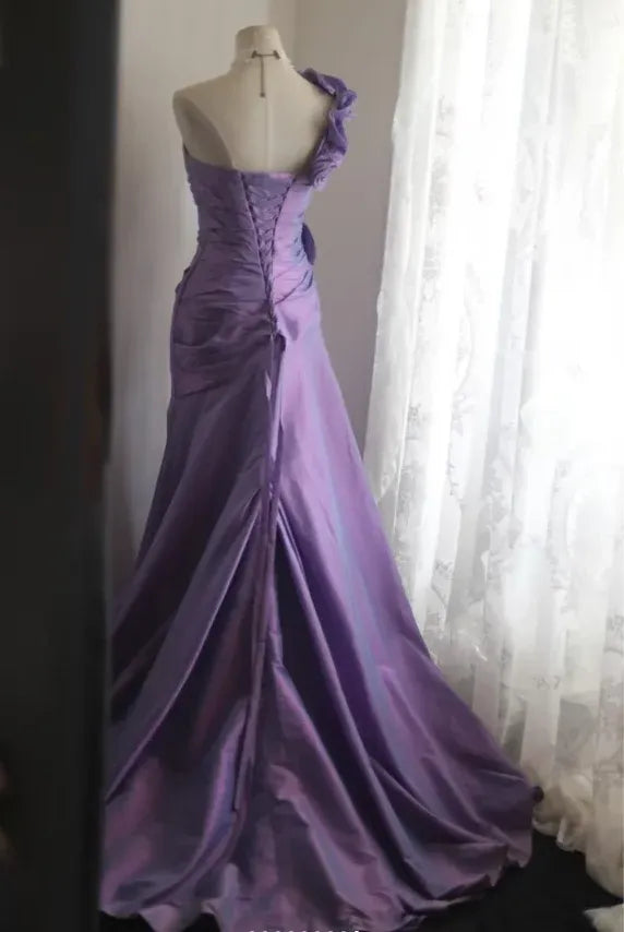 Romantic Mermaid One-shoulder Sleeveless Ruffled Lilac Maxi Prom Dress for Women Custom