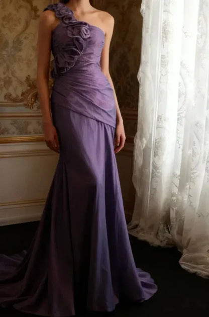 Romantic Mermaid One-shoulder Sleeveless Ruffled Lilac Maxi Prom Dress for Women Custom