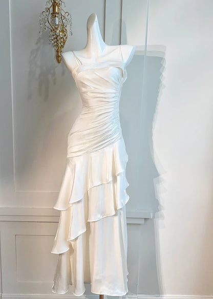Romantic Mermaid Square Neck Sleeveless Ruffled Maxi Prom Dress