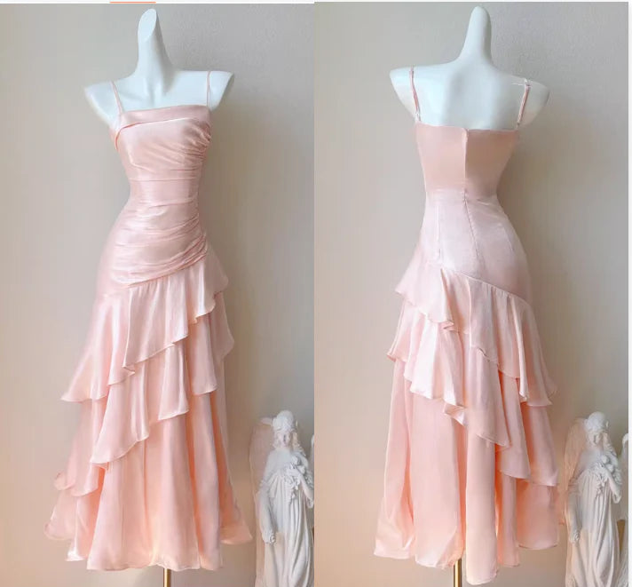 Romantic Mermaid Square Neck Sleeveless Ruffled Maxi Prom Dress
