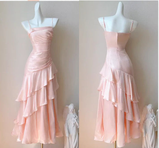 Romantic Mermaid Square Neck Sleeveless Ruffled Maxi Prom Dress