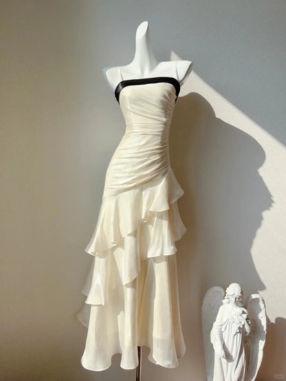 Romantic Mermaid Square Neck Sleeveless Ruffled Maxi Prom Dress