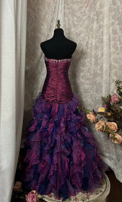 Romantic Mermaid Strapless Sleeveless Ruffled Ombre Maxi Party Dress