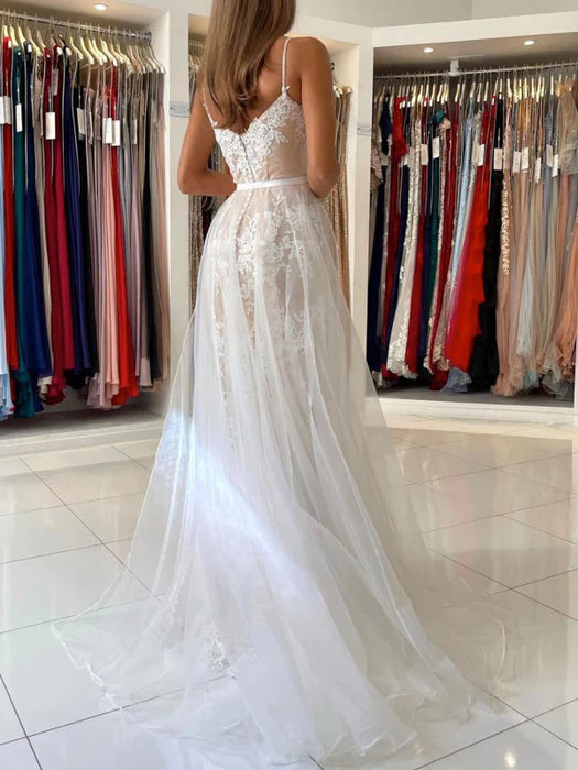 Romantic Mermaid Sweetheart Spaghetti Strap Lace Ivory Prom Dress