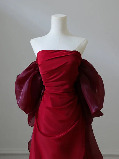Romantic Sheath Off-Shoulder Sleeveless Ruffled Burgundy Maxi Prom Dress for Women Custom