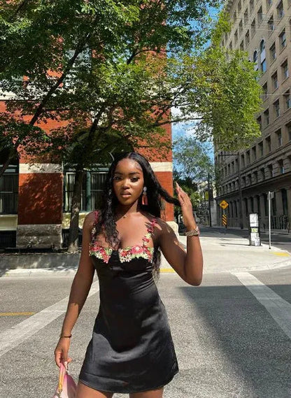 Romantic Sheath Spaghetti Straps Sleeveless Satin Flower Short Mini Homecoming Dress