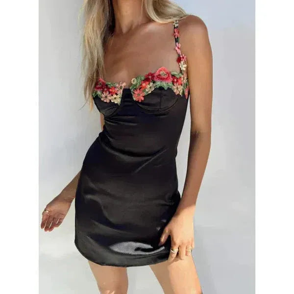 Romantic Sheath Spaghetti Straps Sleeveless Satin Flower Short Mini Homecoming Dress