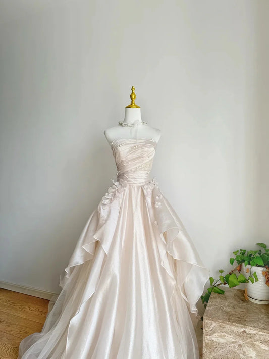 Romantic Strapless Sleeveless Floral Maxi Wedding Dress