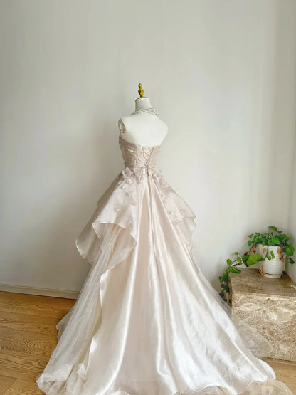 Romantic Strapless Sleeveless Floral Maxi Wedding Dress