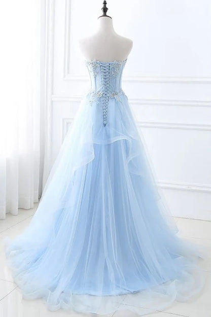 Romantic Strapless Sleeveless Lace Tulle Floor-Length Party Dress