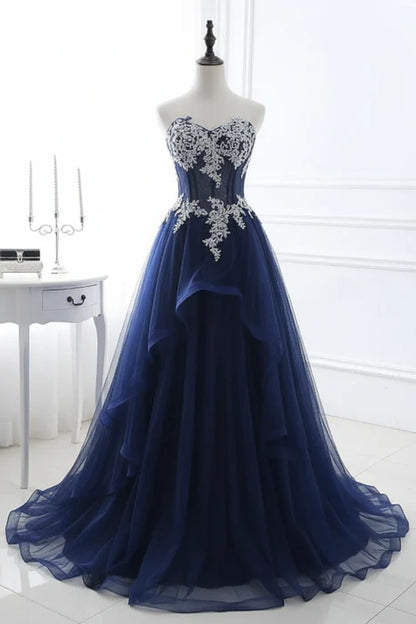 Romantic Strapless Sleeveless Lace Tulle Floor-Length Party Dress