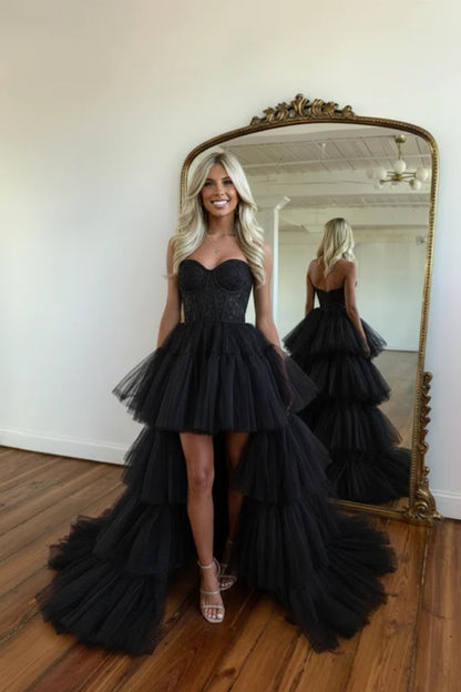 Romantic Strapless Sleeveless Tulle High-Low Party Dress