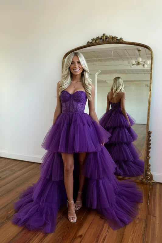 Romantic Strapless Sleeveless Tulle High-Low Party Dress